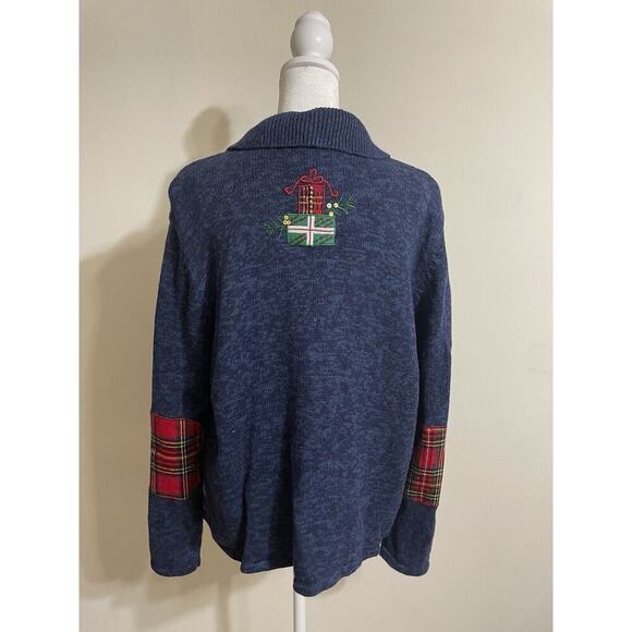 Vintage Embroidered Christmas Xl Sweater Front Zip Collared Cardinals Womens - Picture 7 of 14
